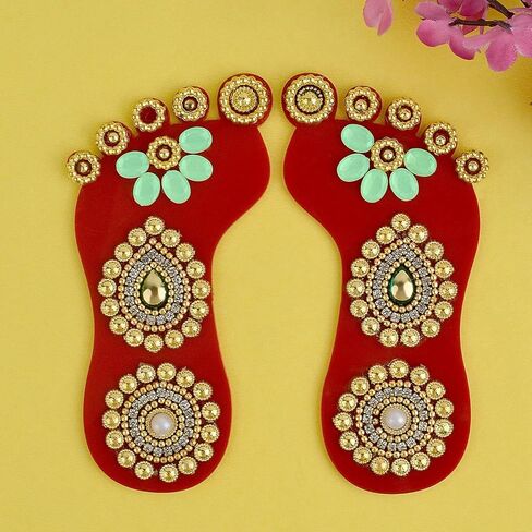 مجموعة SATVIK قطعة واحدة من ملصق Lakshmi Mata Charan Paduka من الأكريليك لتزيين مهرجان الديوالي مع حجر Moti Mandir ومهرجان أرضية المكتب المنزلي Pujan وملصقات Kolam Shubh Labh Rangoli (التصميم 2) in Saudi Arabia