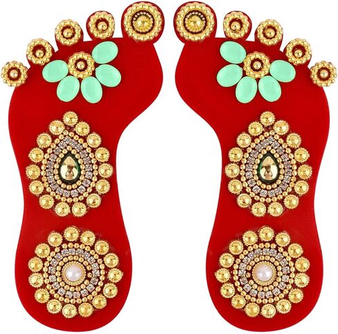 مجموعة SATVIK قطعة واحدة من ملصق Lakshmi Mata Charan Paduka من الأكريليك لتزيين مهرجان الديوالي مع حجر Moti Mandir ومهرجان أرضية المكتب المنزلي Pujan وملصقات Kolam Shubh Labh Rangoli (التصميم 2) in Saudi Arabia