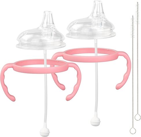 Sippy Cup Soft Spout Conversion Kit for Comotomo Baby Bottles, Sippy Cup Transition Set with Sippy Spout Nipples, Weighted Straws, Bottle Handles and Cleaning Brushes, Green, 2 Pack in Saudi Arabia