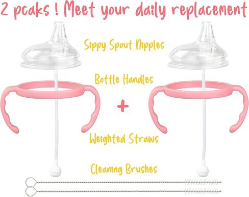 Sippy Cup Soft Spout Conversion Kit for Comotomo Baby Bottles, Sippy Cup Transition Set with Sippy Spout Nipples, Weighted Straws, Bottle Handles and Cleaning Brushes, Green, 2 Pack in Saudi Arabia
