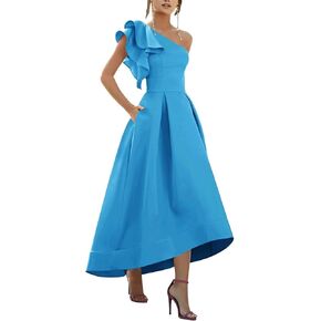 Bedlover Satin Prom Dresses 2025 Ruffle One Shoulder High-Low Formal Evening Party Gowns for Women in Kuwait