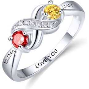 الخاتم المخصص الفضي الجنيه الاسترليني 2 Birthstones مجوهرات محفورة مخصصة للنساء خاتم الوعد اللانهائي لحلقة اسمها in Kuwait