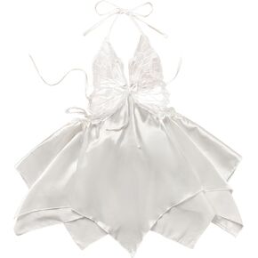 Midnight Surprise Butterfly Linger Lingerie Babydoll - Nightdress White Shier Halter مع تنورة من الساتان in Saudi Arabia