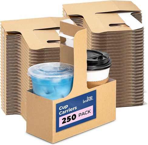 FMP Brands 2 Cup Drink Carrier with Handle, Kraft Paperboard to Go Coffee Cups Holder 12-30 oz for Cold/Hot Drinks, Portable Foldable Drink Carrier for Delivery, Uber Eats, Made in USA-15 Pack in Saudi Arabia