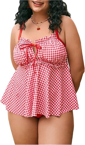 Verdusa Women's Plus Size 2 Piece Fruit Print Tankini Set Bow Tie Peplum Tops with Bottom in Kuwait