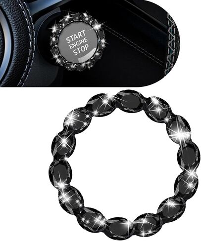 1 PC Crystal Push to Start Button Cover, Sparkling Car Engine Start Button Cover, Luxury Anti-Scratch Start Stop Button Cover, Universal Bling car Accessories for Women (Black) in Kuwait