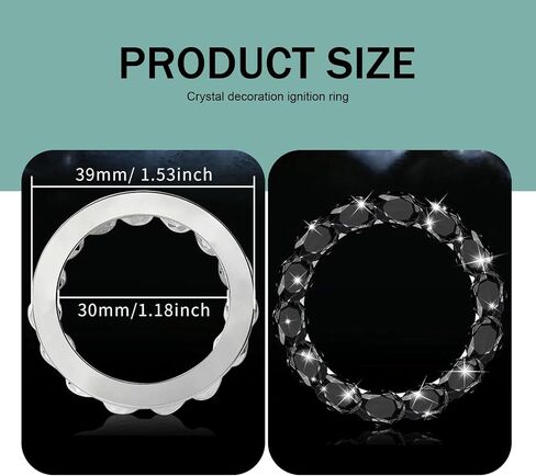 1 PC Crystal Push to Start Button Cover, Sparkling Car Engine Start Button Cover, Luxury Anti-Scratch Start Stop Button Cover, Universal Bling car Accessories for Women (Black) in Kuwait