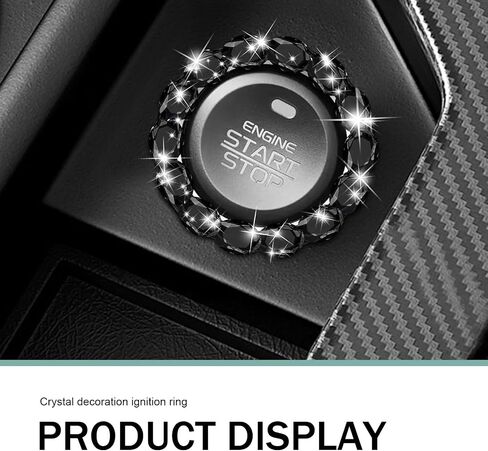 1 PC Crystal Push to Start Button Cover, Sparkling Car Engine Start Button Cover, Luxury Anti-Scratch Start Stop Button Cover, Universal Bling car Accessories for Women (Black) in Kuwait