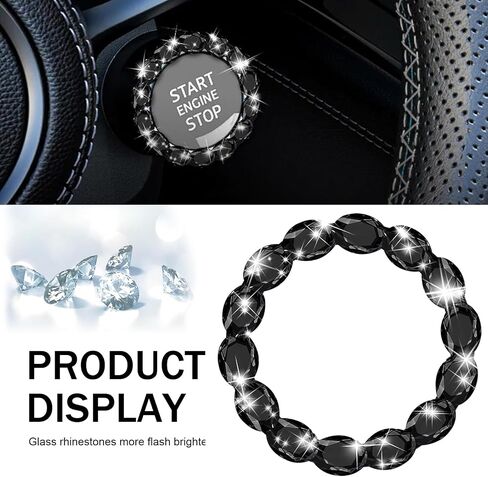 1 PC Crystal Push to Start Button Cover, Sparkling Car Engine Start Button Cover, Luxury Anti-Scratch Start Stop Button Cover, Universal Bling car Accessories for Women (Black) in Kuwait