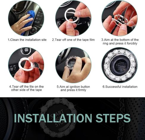 1 PC Crystal Push to Start Button Cover, Sparkling Car Engine Start Button Cover, Luxury Anti-Scratch Start Stop Button Cover, Universal Bling car Accessories for Women (Black) in Kuwait