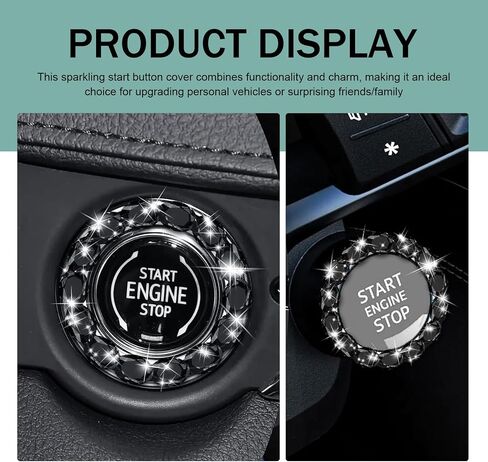 1 PC Crystal Push to Start Button Cover, Sparkling Car Engine Start Button Cover, Luxury Anti-Scratch Start Stop Button Cover, Universal Bling car Accessories for Women (Black) in Kuwait