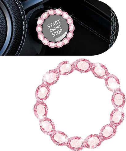 1 PC Crystal Push to Start Button Cover ، غطاء زر بدء تشغيل محرك السيارة المتلألئ ، وغطاء زر Start Fudcle ، وملحقات سيارة Bling Universal للنساء (الأسود) in Saudi Arabia