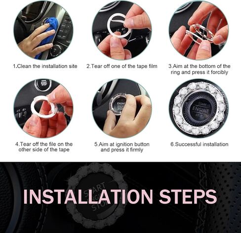 1 PC Crystal Push to Start Button Cover ، غطاء زر بدء تشغيل محرك السيارة المتلألئ ، وغطاء زر Start Fudcle ، وملحقات سيارة Bling Universal للنساء (الأسود) in Saudi Arabia