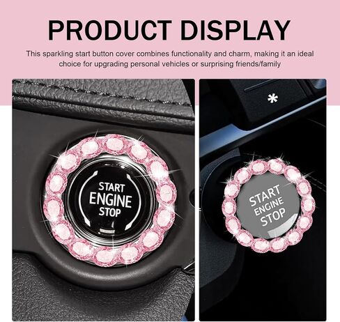 1 PC Crystal Push to Start Button Cover ، غطاء زر بدء تشغيل محرك السيارة المتلألئ ، وغطاء زر Start Fudcle ، وملحقات سيارة Bling Universal للنساء (الأسود) in Saudi Arabia