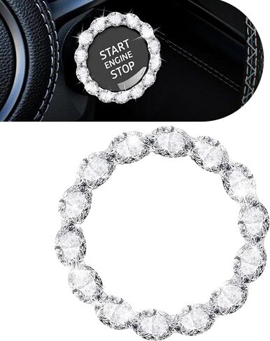 1 PC Crystal Push to Start Button Cover, Sparkling Car Engine Start Button Cover, Luxury Anti-Scratch Start Stop Button Cover, Universal Bling car Accessories for Women (Black) in Kuwait