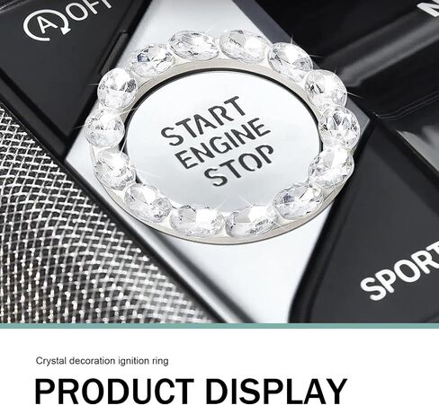 1 PC Crystal Push to Start Button Cover, Sparkling Car Engine Start Button Cover, Luxury Anti-Scratch Start Stop Button Cover, Universal Bling car Accessories for Women (Black) in Kuwait