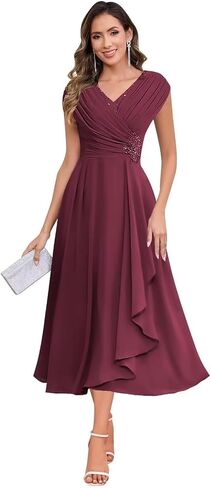 Chiffon Mother of The Bride Dresses Tea Length Lace Appliques A Line Formal Dress MAOF030 in Saudi Arabia