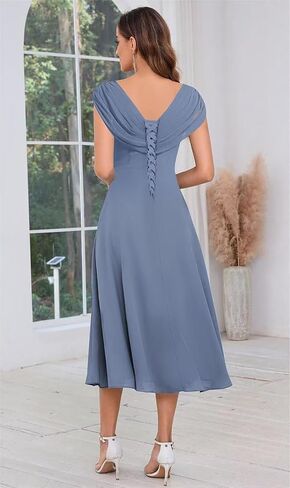 Chiffon Mother of The Bride Dresses Tea Length Lace Appliques A Line Formal Dress MAOF030 in Saudi Arabia