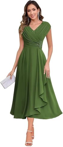 Chiffon Mother of The Bride Dresses Tea Length Lace Appliques A Line Formal Dress MAOF030 in Saudi Arabia