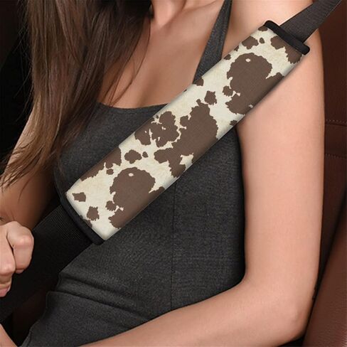 FUSURIRE Brown Cow Print Car Seat Belt Cover 2 Pack Animal Print Seatbelt Pads Universal Seatbelt Shoulder Strap Pad for Car Van Truck in Saudi Arabia