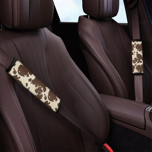 FUSURIRE Brown Cow Print Car Seat Belt Cover 2 Pack Animal Print Seatbelt Pads Universal Seatbelt Shoulder Strap Pad for Car Van Truck in Saudi Arabia