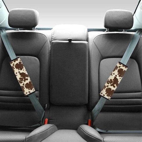 FUSURIRE Brown Cow Print Car Seat Belt Cover 2 Pack Animal Print Seatbelt Pads Universal Seatbelt Shoulder Strap Pad for Car Van Truck in Saudi Arabia