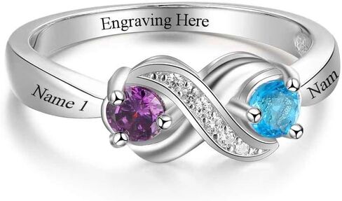 الخاتم المخصص الفضي الجنيه الاسترليني 2 Birthstones مجوهرات محفورة مخصصة للنساء خاتم الوعد اللانهائي لحلقة اسمها in Kuwait