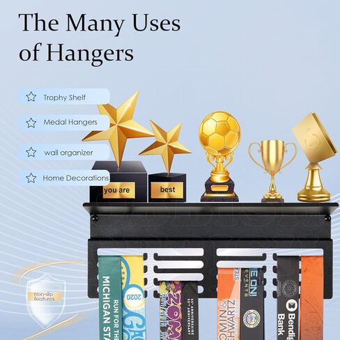 عدم الانزلاق حصل دائمًا على رف الكأس لعرض ميدالية العرض، عرض شماعات ميدالية للجدار مع 4 صفوف، عرض ميدالية السباق، عرض حامل ميدالية مطورة لألعاب الجمباز، والسباق، وكرة القدم، والسباحة in Kuwait