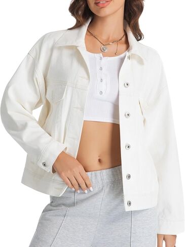 Women's Denim Jackets Long Sleeve Loose Fitted Jean Jacket Coats with Pocket 2025 in Saudi Arabia