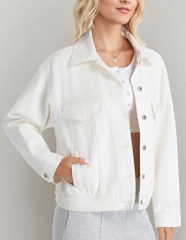 Women's Denim Jackets Long Sleeve Loose Fitted Jean Jacket Coats with Pocket 2025 in Saudi Arabia