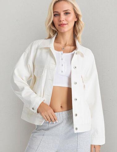 Women's Denim Jackets Long Sleeve Loose Fitted Jean Jacket Coats with Pocket 2025 in Saudi Arabia