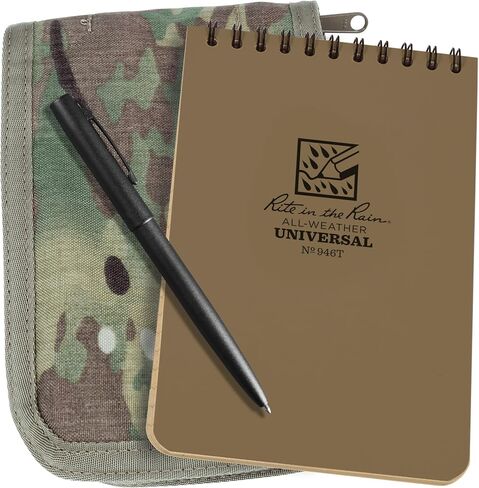 طقم دفتر ملاحظات علوي حلزوني مقاوم للطقس مقاس 4 × 6 بوصة من Rite in the Rain: غطاء قماش MultiCam CORDURA، دفتر ملاحظات بلون أسمر مقاس 4 × 6 بوصة، وقلم مقاوم للطقس (رقم 946M-KIT)، بيج in Saudi Arabia