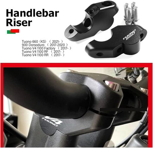 ناهض مقود الدراجات النارية لصالح Aprilia Tuono 660 900 Dorsoduro V4 1100 Factory/RF/RR Handerbar Riser Mount (Black-Tuono 660) in Saudi Arabia