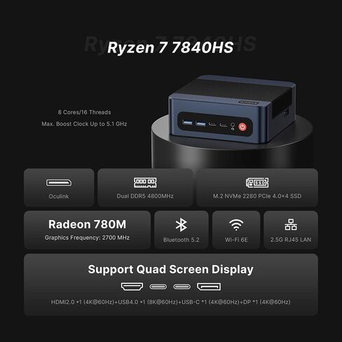 Mini PC i7, Intel Core i7 12700H(14C/20T, Turbo 4.7GHz) 32GB DDR4 RAM 512GB SSD,Small Desktop Computer Dual LAN/4X USB3.2/HDMI/DP/USB-C/WiFi6E/BT5.2 in Kuwait