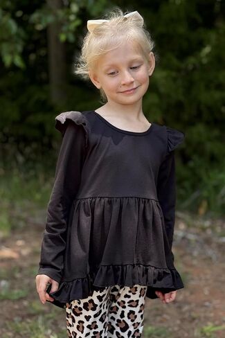 Arshiner Toddler Girl Clothes Ruffle Trim Long Sleeve Pullover Top and Floral Print Leggings Fall Outfits Kids Clothing Sets in Kuwait