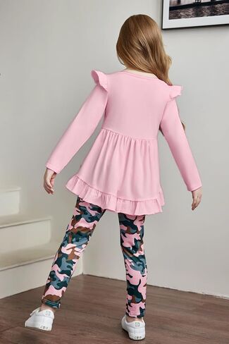 Arshiner Toddler Girl Clothes Ruffle Trim Long Sleeve Pullover Top and Floral Print Leggings Fall Outfits Kids Clothing Sets in Kuwait
