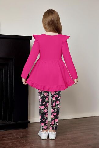 Arshiner Toddler Girl Clothes Fall Outfits Ruffle Sleeve Tops and Leggings | for Toddler,Little,Big Girls,Long Sleeve Pullover Shirt,Floral Print Leggings,Fall Outfits,Cute Outfits in Saudi Arabia