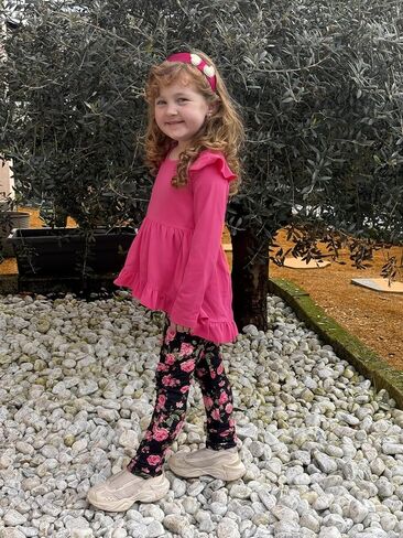 Arshiner Toddler Girl Clothes Fall Outfits Ruffle Sleeve Tops and Leggings | for Toddler,Little,Big Girls,Long Sleeve Pullover Shirt,Floral Print Leggings,Fall Outfits,Cute Outfits in Saudi Arabia