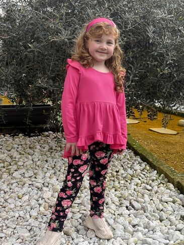 Arshiner Toddler Girl Clothes Fall Outfits Ruffle Sleeve Tops and Leggings | for Toddler,Little,Big Girls,Long Sleeve Pullover Shirt,Floral Print Leggings,Fall Outfits,Cute Outfits in Saudi Arabia