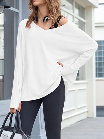 Fisoew Womens Long Sleeve Prockout Tops activewear activewear tunic v neck atheletic atchelet in Saudi Arabia