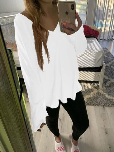 Fisoew Womens Long Sleeve Prockout Tops activewear activewear tunic v neck atheletic atchelet in Saudi Arabia