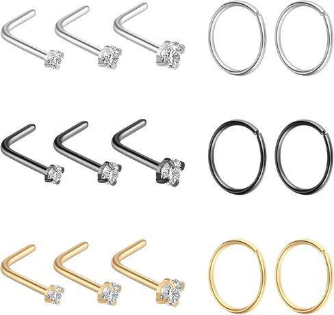 15 PCS الأنف الثقب L شكل حلقات الأنف من الفولاذ المقاوم للصدأ للنساء ، حلقات L على شكل طوق 20G للنساء على شكل L على شكل حرف L وأطواق الأطواق in Saudi Arabia