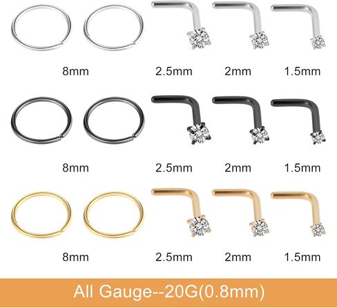15 PCS الأنف الثقب L شكل حلقات الأنف من الفولاذ المقاوم للصدأ للنساء ، حلقات L على شكل طوق 20G للنساء على شكل L على شكل حرف L وأطواق الأطواق in Saudi Arabia