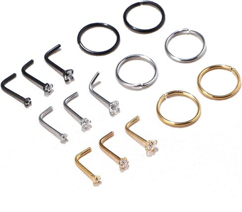 15 PCS الأنف الثقب L شكل حلقات الأنف من الفولاذ المقاوم للصدأ للنساء ، حلقات L على شكل طوق 20G للنساء على شكل L على شكل حرف L وأطواق الأطواق in Saudi Arabia