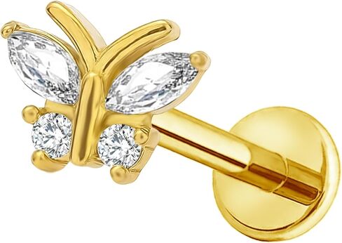 G23 Titanium 16G Internally Threaded Flatback Stud for Labret, Helix, Tragus, Conch, Lobe CZ Nose Stud Lip Studs Hypoallergenic Nickel Free Cartilage Earring Piercing Jewelry in Saudi Arabia