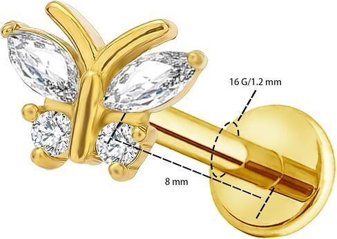 G23 Titanium 16G Internally Threaded Flatback Stud for Labret, Helix, Tragus, Conch, Lobe CZ Nose Stud Lip Studs Hypoallergenic Nickel Free Cartilage Earring Piercing Jewelry in Saudi Arabia