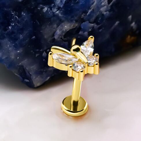 G23 Titanium 16G Internally Threaded Flatback Stud for Labret, Helix, Tragus, Conch, Lobe CZ Nose Stud Lip Studs Hypoallergenic Nickel Free Cartilage Earring Piercing Jewelry in Saudi Arabia