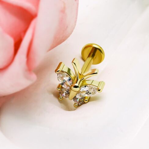 G23 Titanium 16G Internally Threaded Flatback Stud for Labret, Helix, Tragus, Conch, Lobe CZ Nose Stud Lip Studs Hypoallergenic Nickel Free Cartilage Earring Piercing Jewelry in Saudi Arabia
