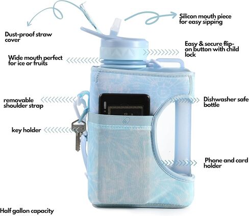 H2O Capsule Half Gallon Cube Square Water Bottle - 2.2L Water Bottle with Strap, Storage Sleeve, Straw and Chug Lid – BPA Free Reusable Sports Water Jug with Handle, (68 Ounce), (Jet Black) in Kuwait