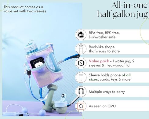 H2O Capsule Half Gallon Cube Square Water Bottle - 2.2L Water Bottle with Strap, Storage Sleeve, Straw and Chug Lid – BPA Free Reusable Sports Water Jug with Handle, (68 Ounce), (Jet Black) in Kuwait